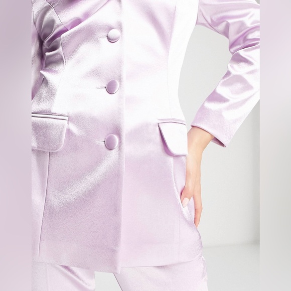 ASOS coord set lilac lavender purple off shoulder button blazer & matching pants - Picture 4 of 7